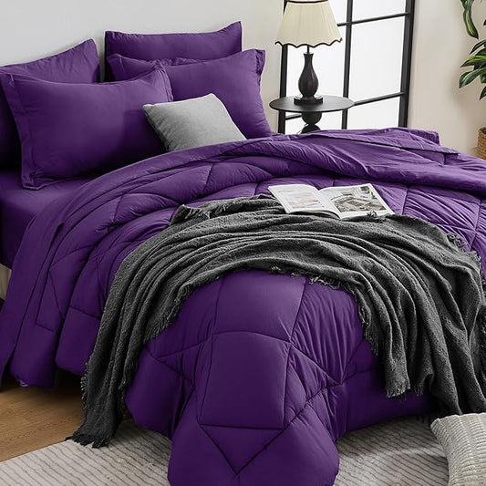 HEVUMYI Purple Twin Comforter Set - 5-Piece All Season Bed in a Bag Twin, Ultra Soft Bedding Set with Comforter, Flat Sheet, Fitted Sheet, Pillowcases, Pillow Shams