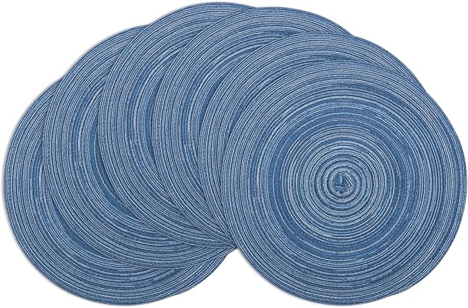 Winknowl Round Braided Placemats Set of 6 Washable Woven Heat Resistant Table Mats for Kitchen Dining Tables 15 inch Round Place Mats (Seascape Blue,6)