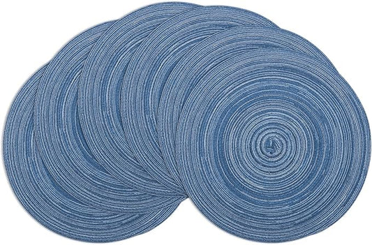 Winknowl Round Braided Placemats Set of 6 Washable Woven Heat Resistant Table Mats for Kitchen Dining Tables 15 inch Round Place Mats (Seascape Blue,6)