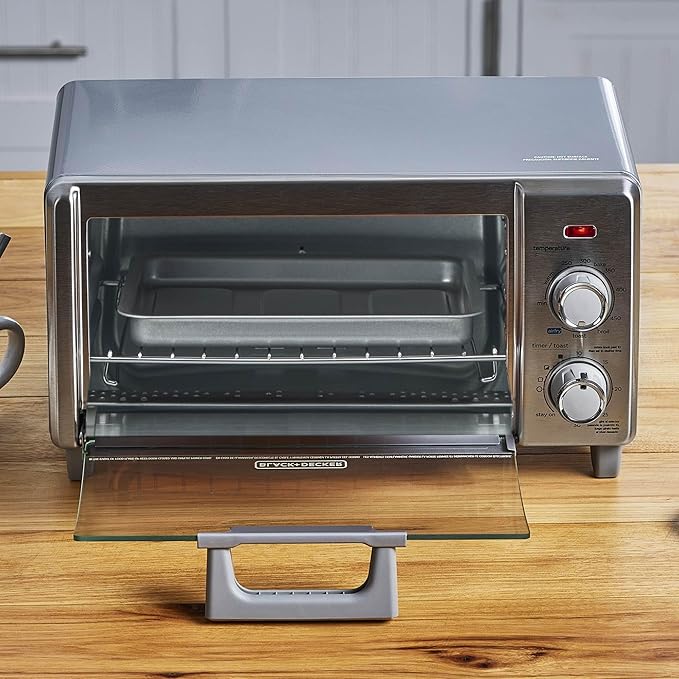 BLACK+DECKER Crisp 'N Bake Air Fry Countertop Convection Toaster Oven, Medium Capacity, 4-Slice, 5-in-1, Fits 9??Pizza, 30-Min Timer, Bake, Broil, Air Fry, Toast, Keep Warm, Stainless Steel