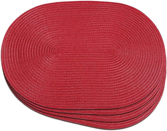 Noctiflorous Oval Braided Placemats Set of 4 Woven 12x18 Inch Non Slip Washable Heat Resistant Place Mats Round Tablemats for Dining Kitchen Party Daily Table Decor Dinner Mats (Red, 4)