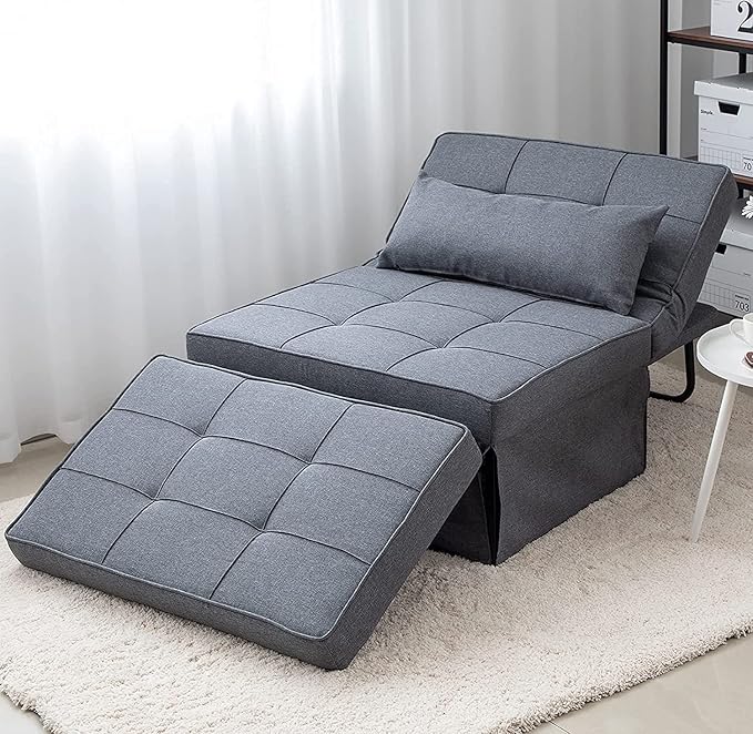 BIGSYY Sofa Bed, 4 in 1 Multi Function Folding Ottoman Sleeper Bed,Modern Convertible Chair Adjustable Backrest Sleeper Couch Bed for Living Room Small Room Apartment, Light Grey