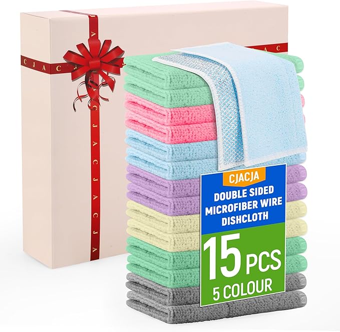 Double Side Non Scratch Wire Dishcloth 15pcs-Multipurpose Wire Dishwashing Rags Wire Mesh Cleaning Cloth,Kitchen Towels and Dishcloths Sets Microfiber Cloth for Cleaning Pans Sinks & Cookware