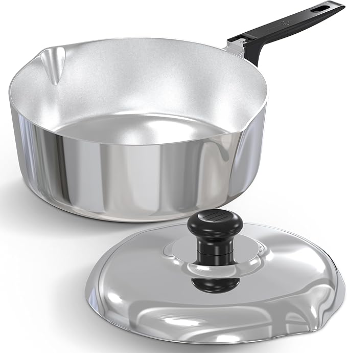 Cast Aluminum Saut챕 Pan with Lid 12 inch - Oven Safe Deep Frying Pan with Lid, Two Side Spouts and Ergonomic Stay-Cool Handle for Comfortable Grip and Pouring (4 Quart)