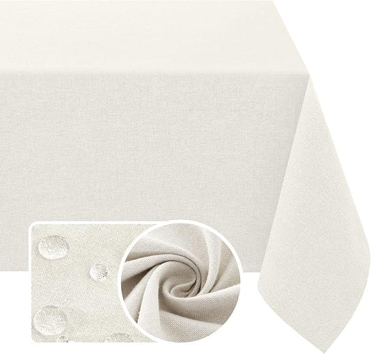 H.VERSAILTEX Linen Textured Tablecloth 60 x 102 Waterproof Decorative Table Cloth Spill-Proof Linen Look Cover for Party Table Extra Soft and Thick Fabric Wrinkle Free, Heather Ivory