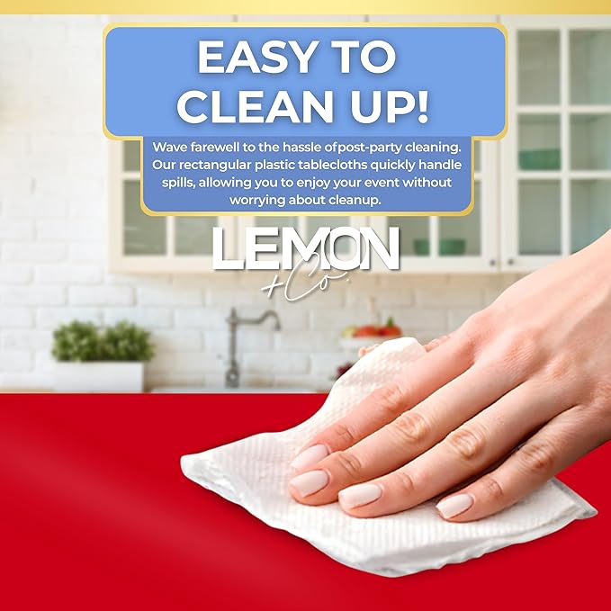 LEMON + Co. Red Rectangle Table Cover Disposable Plastic Tablecloth 54 Inch. x 108 Inch. Premium Decorative Rectangle Table Cover 10 Pack