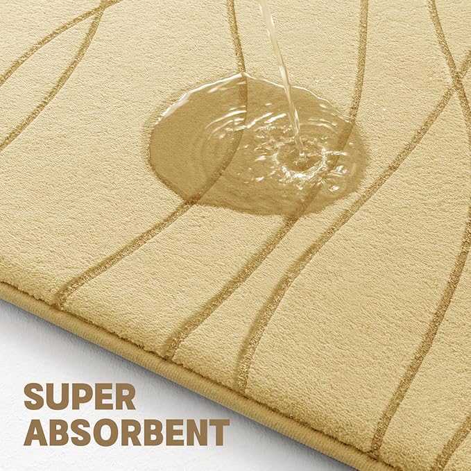 YIHOUSE Memory Foam Bathroom Rug Sets 2 Piece, Ultra Absorbent Bath Mat for Bathroom - Non-Slip Machine Washable & Dry Quickly, 2 Piece Bathroom Mat Set,Beige