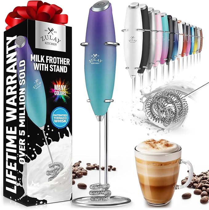 Zulay Kitchen Milk Frother with Patented Tornado Triple Whisk ??Handheld Foam Maker for Coffee, Lattes, Matcha & Hot Chocolate ??Rich, Creamy Froth in Seconds
