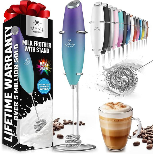 Zulay Kitchen Milk Frother with Patented Tornado Triple Whisk ??Handheld Foam Maker for Coffee, Lattes, Matcha & Hot Chocolate ??Rich, Creamy Froth in Seconds