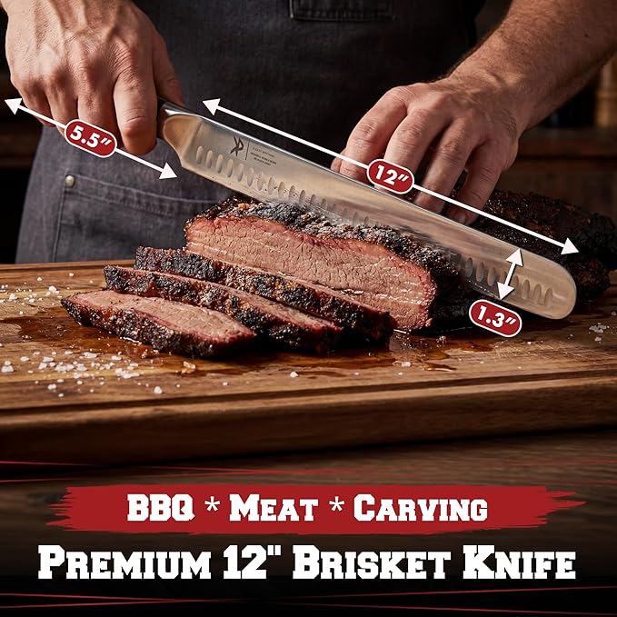 Kitchen perfection BBQ Carving Set for Meat -12??Brisket Slicing Knife +6??Boning Knife with Sheaths - Razor Sharp, Premium German Steel, Full Tang Ergonomic Handles- Perfect Grilling Gifts for Men