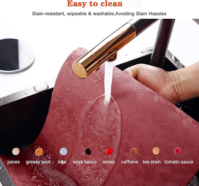 Bxzandya Vinyl Placemats Set of 6 Heat Resistant Easy Clean Non-Slip Place Mats for Dining Table Faux Leather Waterproof Stain Resistant Wipeable Washable PVC Table Mats(6, Red)