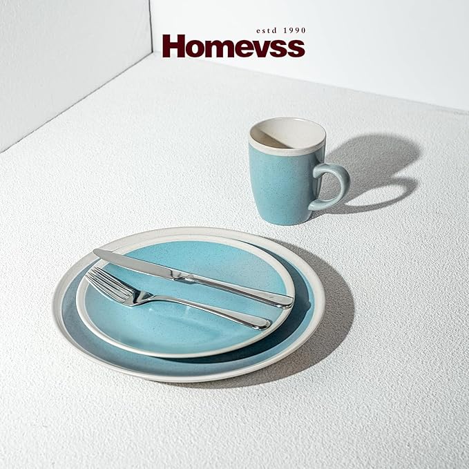 Rock Ridge Speckled Stoneware Dinnerware Set (16pc Set, Turquoise and Ivory)
