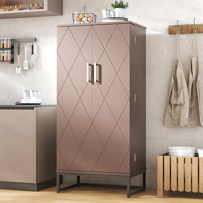 51??Pantry Cabinets, Freestanding Kitchen Pantry Storage Cabinet with Adjustable Shelves, Buffet Cupboards Storage Cabinet for Home Office Use (Brown)