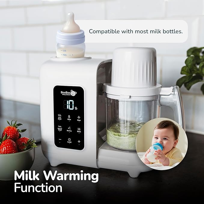 BooBoo PuréePro® 5 in 1 Baby Food Maker, Multifunctional Puree Blender Processor, Auto Cooking & Grinding Chopper, Includes Steamer, Bottle Warmer, Steriliser & Self Cleaning Operation