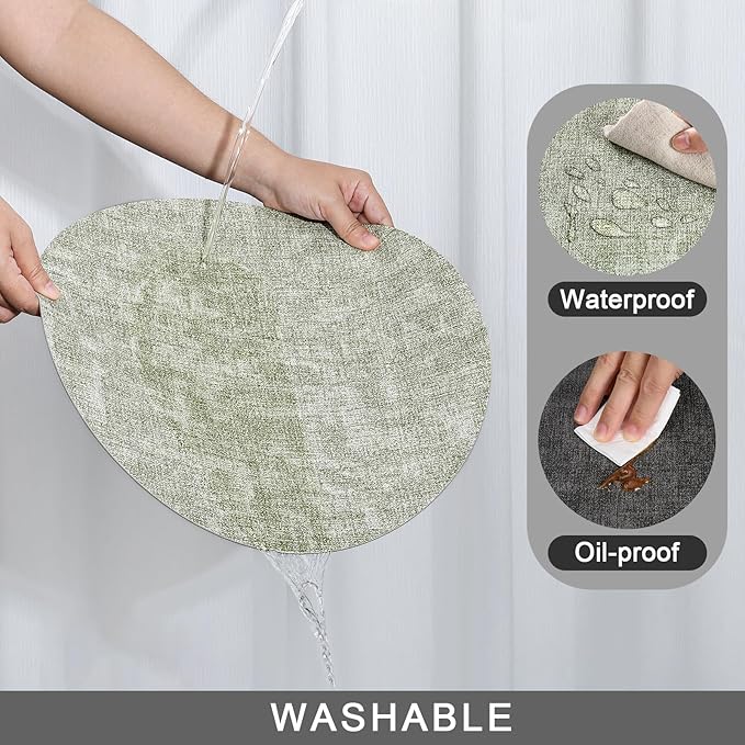 Myir JUN Round Placemats Dual Sided, Faux Leather Place Mats Set of 6 Indoor Placemat for Dining Table Outdoor Place mat Non-Slip Washable Table Mats (Gray Grass Green, Set of 6)