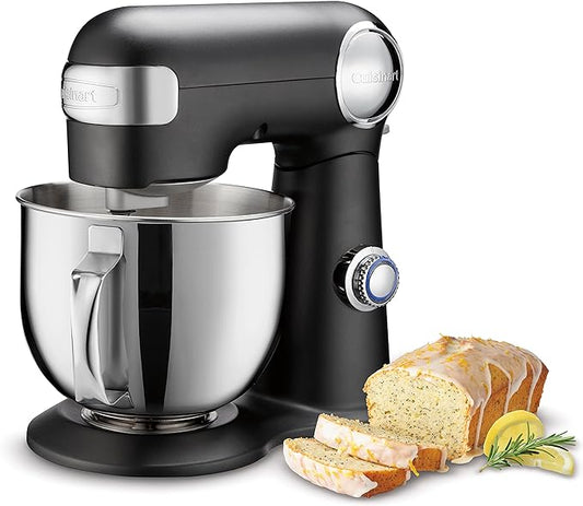 Cuisinart Stand Mixer, 12 Speed, 5.5 Quart Stainless Steel Bowl, Chef?™s Whisk, Mixing Paddle, Dough Hook, Splash Guard w/ Pour Spout, Poppy Seed, SM-50PSNAS