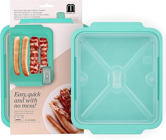 MMUGOOLER 2 Pack Microwave Easy Bacon Maker/Cooker with Lid, Safety, Quick and with No Mess, 11.3??L x 9.0" W x 2.4" H- Blue