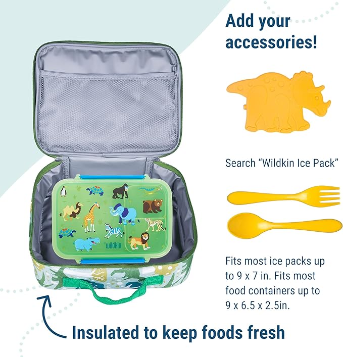 Wildkin Kids Insulated Lunch Box ??Durable and Reusable for School & Travel - Dinomite Dinosaur