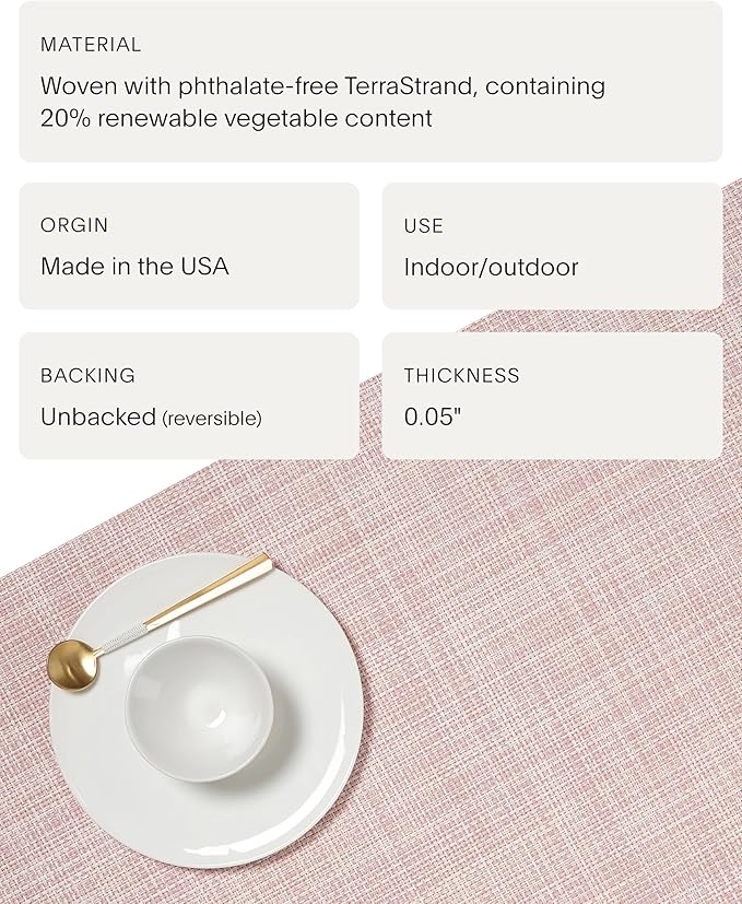 Chilewich Mini Basketweave Placemats in Blush - Set of 4 - Easy Care Woven Tabletop Textiles - Indoor/Outdoor - 19" x 14" Rectangle