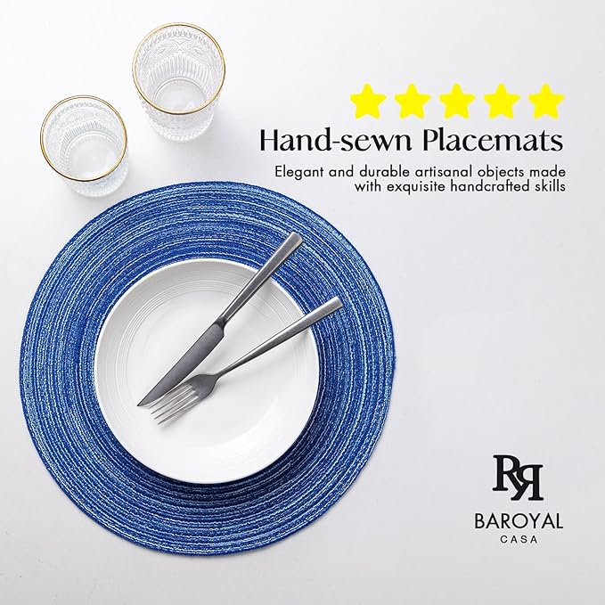 Round Placemats Set of 6 Woven Placemats Washable Braided Table Mats for Dining Table Heat Resistant Non-Slip Circle Place Mats(Royal Blue)