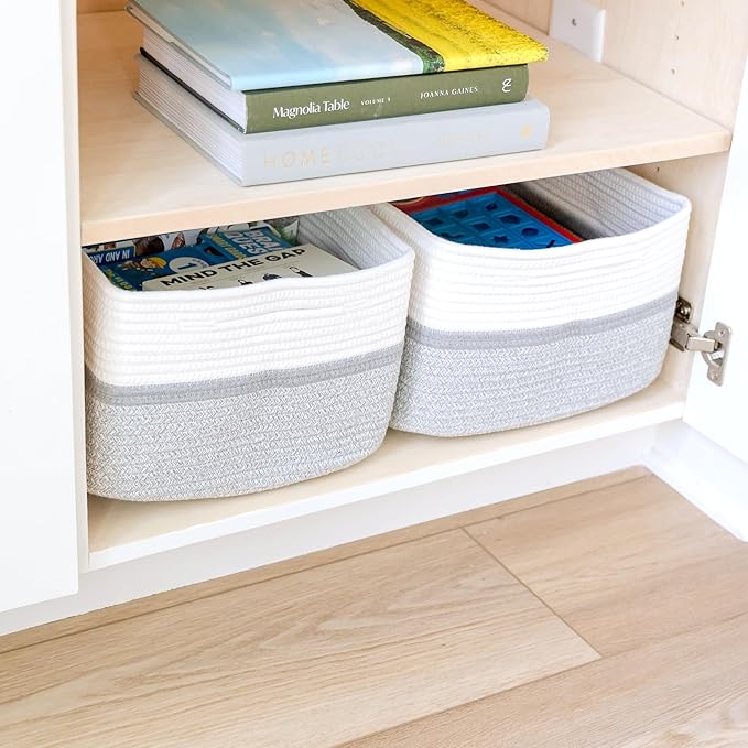 NaturalCozy Storage Baskets 16.8?쓝13?쓝7.6??Cotton Rope Woven Baskets for Organizing 3-Pack | Toy Storage Bins | Basket for Shelves, Laundry, Blanket, Clothes, Closet, Kitchen, Bathroom, Gifts
