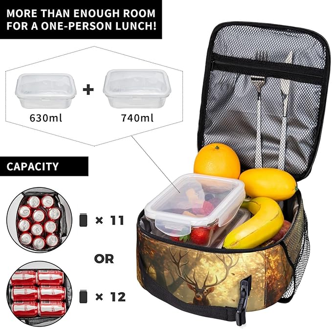 VANZEV Insulated Lunch Box for Women Men, Deer Lunch Box Reusable Portable Lunch Bag Cooler Tote Waterproof Lunch Container for Office Picnic Work Travel Hiking