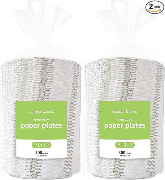 Amazon Basics Paper Plates | 8.62 Inch | Disposable | 600 Count