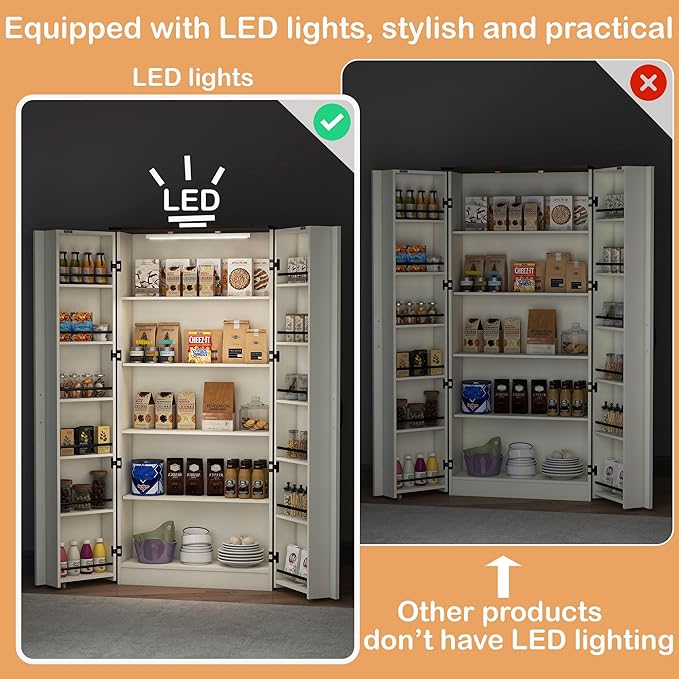 Tall Kitchen Pantry Cabinet: 67" Off White Farmhouse Pantry Cabinet for Kitchen Storage, Large Wood Food Storage Cabinet with Doors, Freestanding Food Cupboard