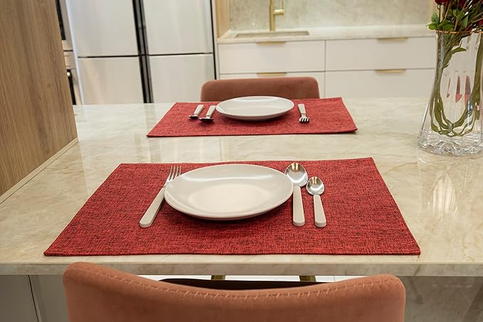 HOMEYNICE Placemat Set-Washable Place Mats for Parties, Elegant Table Mats for Kitchen Table, Set of 4 Dining Table Placemats, Heat-Resistant Cloth Placemats for Indoor and Outdoor,13x19 Red Bordeaux