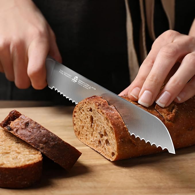 TUO Bread Knife, 10 inch Upgraded Serrated Knife for Homemade Sourdough Bread, High Carbon German Steel with Pakkawood Handle, Gift Box - Fiery Phoenix Series