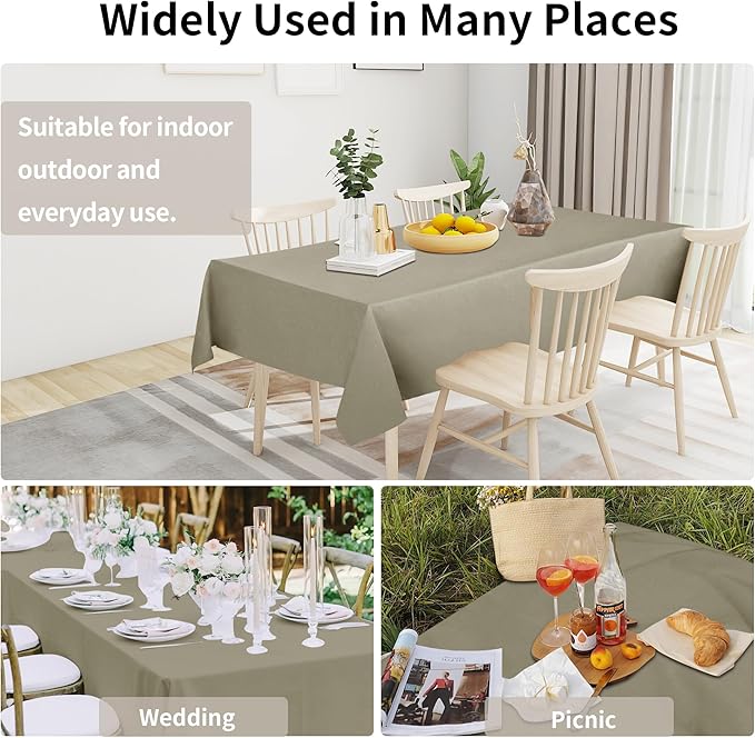 Easy-Going Faux Linen Waterproof Spill-Proof Tablecloth Stain Resistant Rectangle Table Cloth Wrinkle Free Decorative Fabric for Kitchen, Dining, Party, Weddings, Restaurants (52x70 in, Khaki)