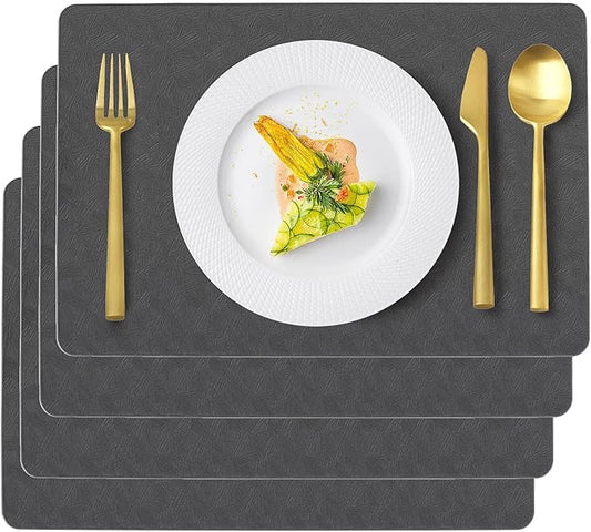 Uolr Vinyl Placemats Set of 4 Faux Leather 100% Waterproof Wipeable Washable Place Mats Heat Resistant Easy Clean Non-Slip Table Mats for Indoor Outdoor. (4,Gray)