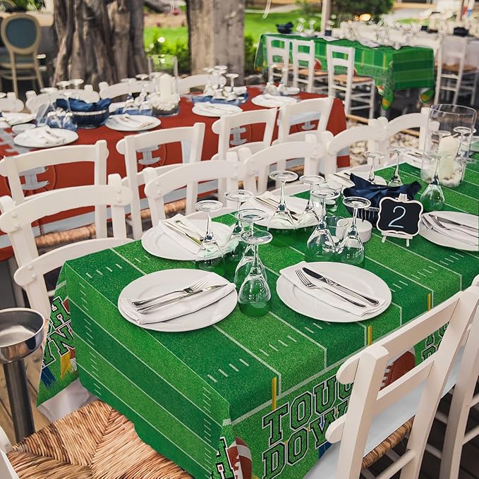 Gatherfun 2-Pack Football Decorations ??Touchdown Tablecloth Set, 54x108 Disposable Plastic Covers for Game Party, Birthday Party & Football-Themed Favors