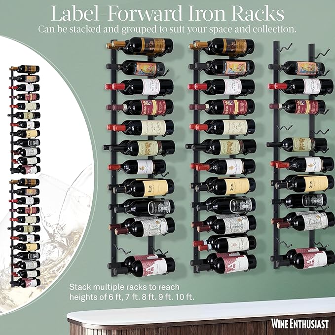 Wine Enthusiast N'FINITY 24 Bottle Wall Mounted Metal Wine Rack ??Label Forward Wine Rack with Easy Installation - 4' Tall, 2 Column Deep (Black)
