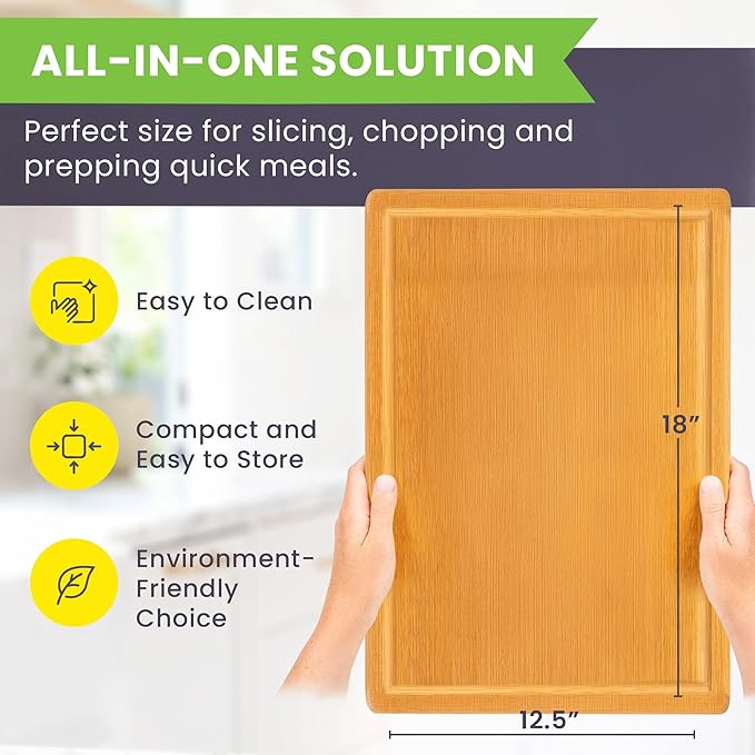 Extra Large Bamboo Cutting Board Featuring 18 Inch Wood Cutting Boards for Kitchen with Glue-Free Surface????Non-Toxic Wooden Chopping Boards, FSC-Certified, Durable Carving Boards - Rectangle