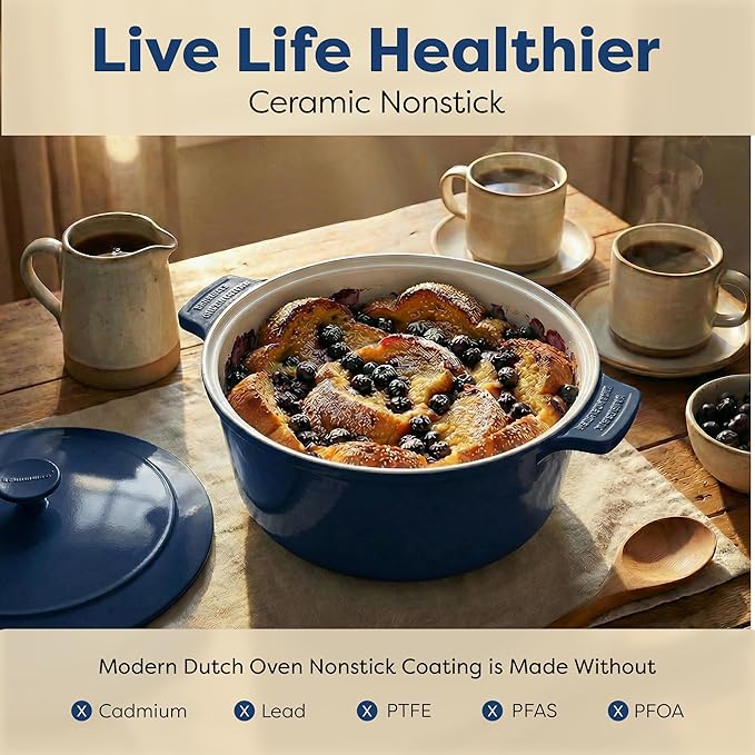 Gotham Steel 5 Qt Lightweight Dutch Oven Pot with Lid & Holders, Ceramic Non Toxic, Oven Safe & Even Heat Retaining Dutch Oven for Bread Baking Sourdough, Soup, Casserole, 70% Lighter than Cast Iron