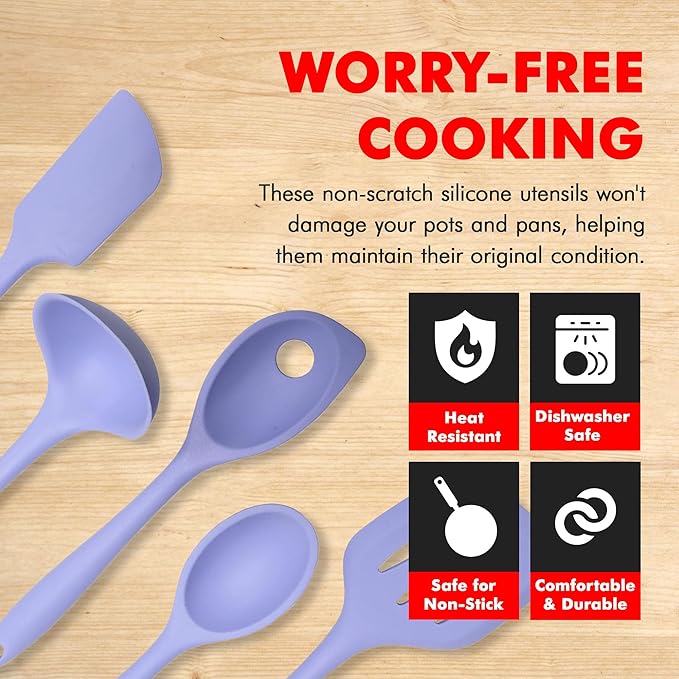 Chef Craft - Premium Silicone Kitchen Tools and Utensils Set, Non-Scratch, Withstands Temperatures up to 450째F, BPA-Free, 5 Piece Cooking Utensils Set, Pastel Blue