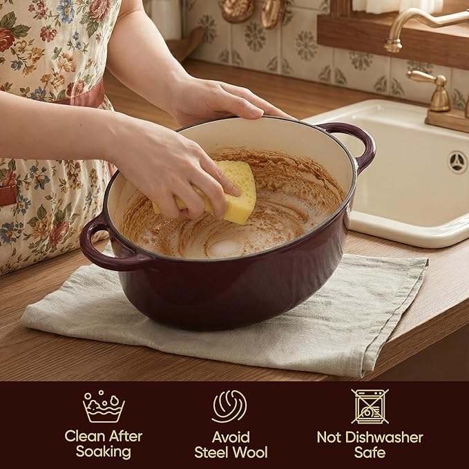 Vintage Style Oval Dutch Oven for Bread Baking, 4.5 Quart Non Stick Enameled Cast Iron Dutch Oven Pot with Lid, Oven Safe Oval Casserole with Lid up to 500째F for Baking, Braising, Stews, Roasting, Fig