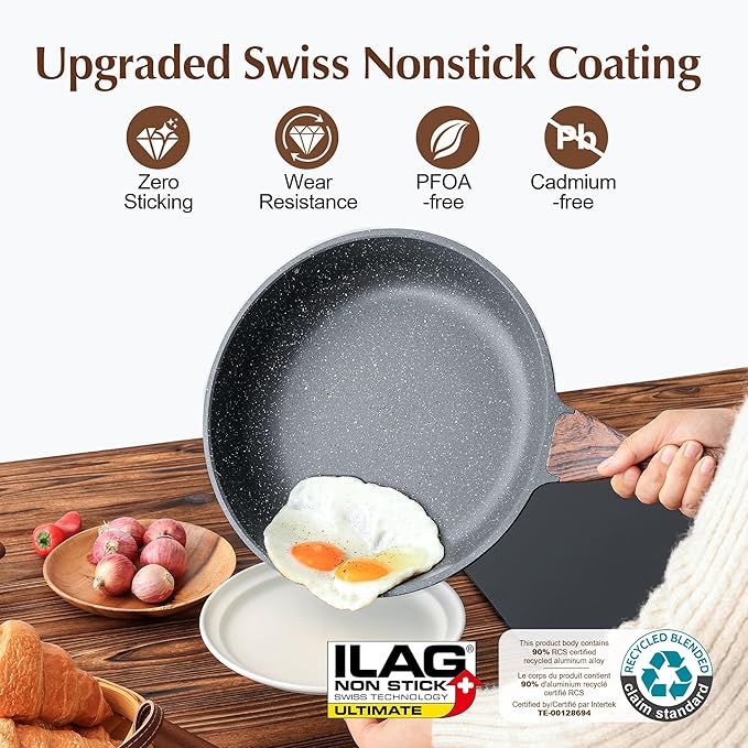 SENSARTE Nonstick Frying Pan Skillet, Swiss Granite Coating Omelette Pan, Healthy Stone Cookware Chef's Pan, PFOA Free (8/9.5/10/11/12.5 Inch) (12 Inch)