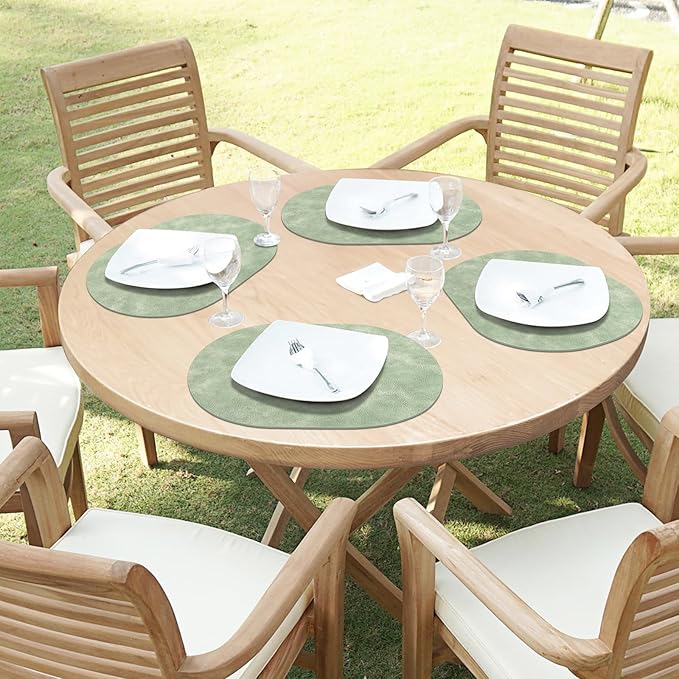 ADRIMER Placemats, Heat Resistant Oval Placemats Set of 4 Washable 12 x 17 Inch, Waterproof Table Mats, Wipeable Pu Place Mats for Kitchen, Dining Room, Green