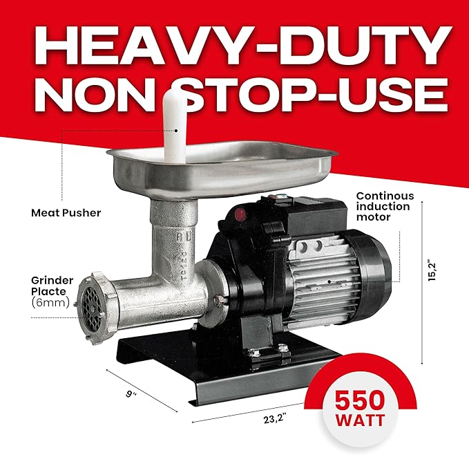 Reber Electric Meat Grinder N.12 550W ??Meat Mincer and Sausage Maker ??Tinned Cast Iron Body ??Induction Motor for Continuous Use ??Made in Italy