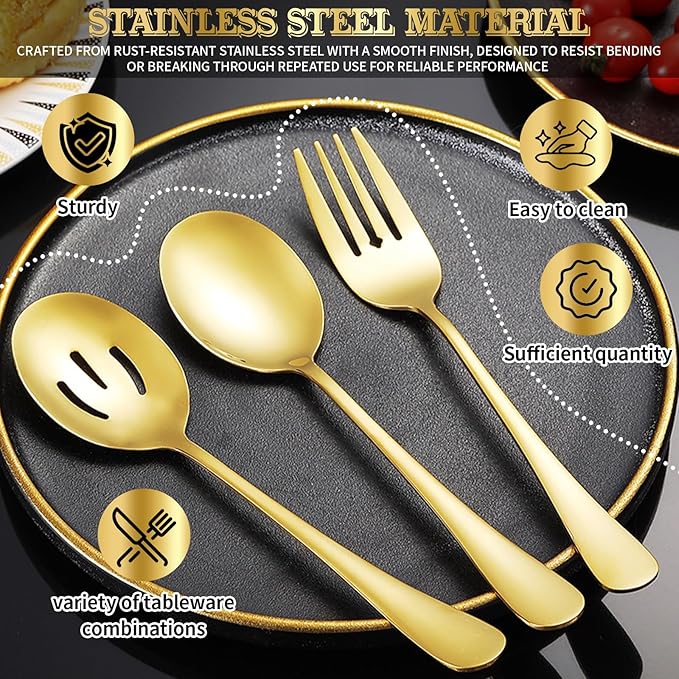 36-Piece Stainless Steel Serving Utensil Set ??Complete Buffet Essentials with Spoons, Forks, Tongs, Ladle & More. Perfect for Wedding, Holiday, Catering, and Family Gatherings(Gold)