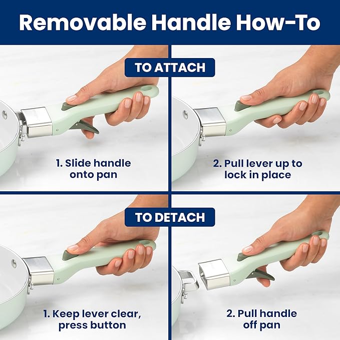 GoodCook Removable Handle ??Replacement for GoodCook Removable Handle Ceramic Cookware Set, Detachable, Secure Click-On Heat-Resistant, Durable & Easy to Attach, 1-Piece, Sage Green