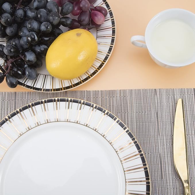 SLKQG Sliver Placemats Set of 8 - Easy Clean Modern Durable Washable Vinyl Place Mats - Heat Resistant Placemats for Kitchen Table - PVC Table Mats for Dining Table (Sliver, 8)