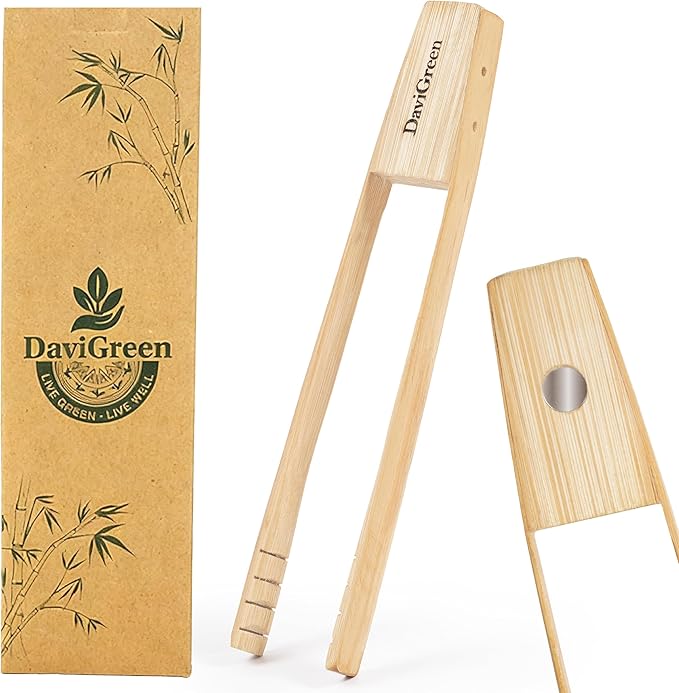 Magnetic Bamboo Toaster Tongs ??8 Inch | Toaster Tongs with Magnet | Handmade Natural Bamboo, Safe for Toasters & Nonstick | 1/2/4 Pack