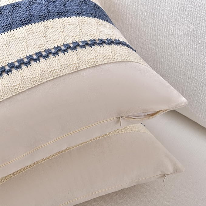 Fancy Homi Set of 2 Dusty Blue Vintage Long Lumbar Decorative Throw Pillow Covers 12x24 Inch for Couch Bed Sofa Chair Bedroom, Rustic Retro Square Cushion Case, Modern Farmhouse Boho Room Decor