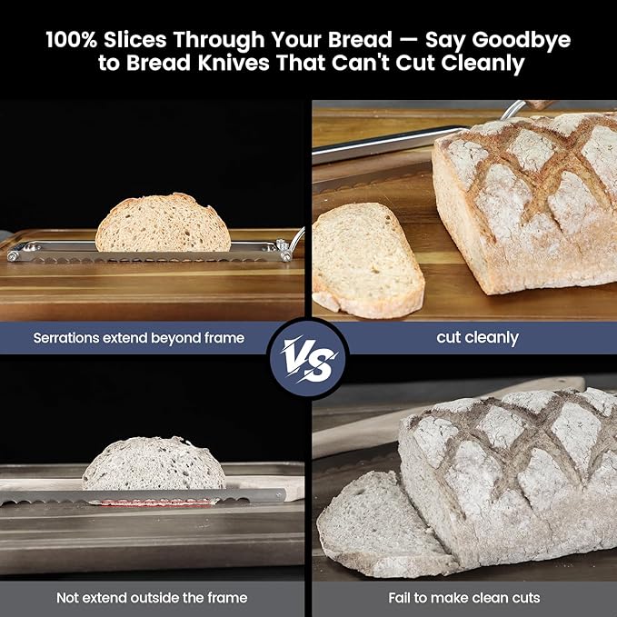2025 Upgrade Bread Knife for Homemade Bread, World's 1st Real Bow-Design Sourdough Bread Slicer, Razor-Sharp Cutter for Crusty Sourdough & Baguette, 4 Thickness Scale Marks, Christmas gift