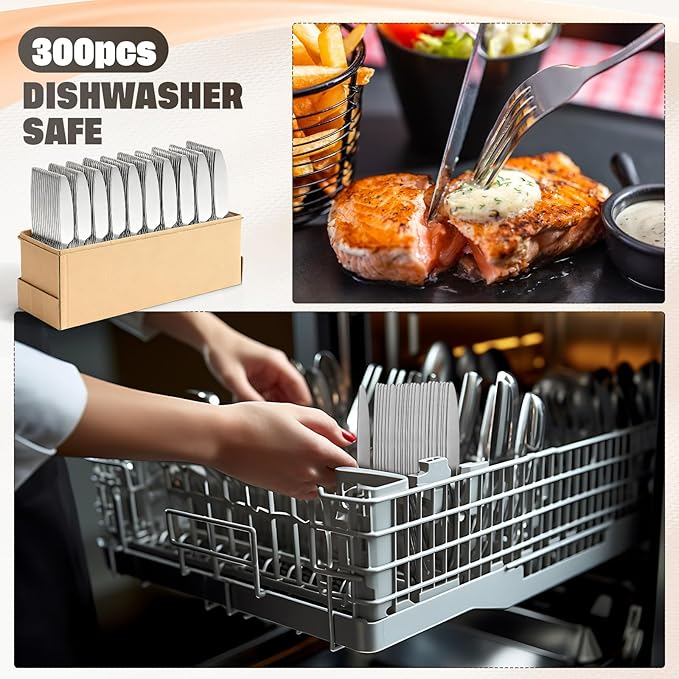 Nuenen 300 Pcs Dinner Knives Set 8.4 Inches Serrated Table Knives Durable Stainless Steel Butter Steak Silverware Bulk for Home, Restaurant, Kitchen, Dishwasher Safe and Mirror Polished