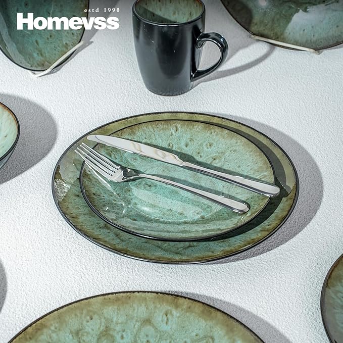 Stoneware Dinner Set Reactive Glaze (16pc Set, Java Green)