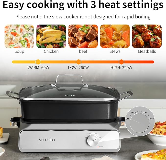 Slow Cooker 10-Quart - PFOA-Free Ceramic Coating, Oven Safe to 450째F | Keep Warm Function for Large Family Gatherings (Includes Silicone Spoon)